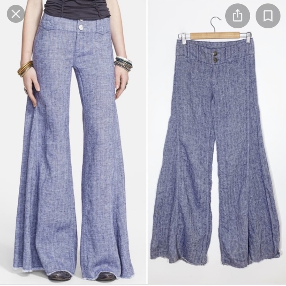 Blue denim colorlinen free people wide leg pant